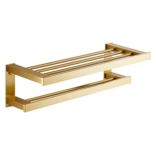 Porte-serviette double aluminium étagère rangement mural métal salle de bain