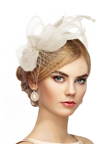 Zinniday Champagne Feather Fascinator Headband - 2026 Elegant Victoria Derby Fascinators Attire Headwear with Hairpin, 1920s Kentucky Tea Party Hats for Women Cocktail Church Ball Hair Accessories