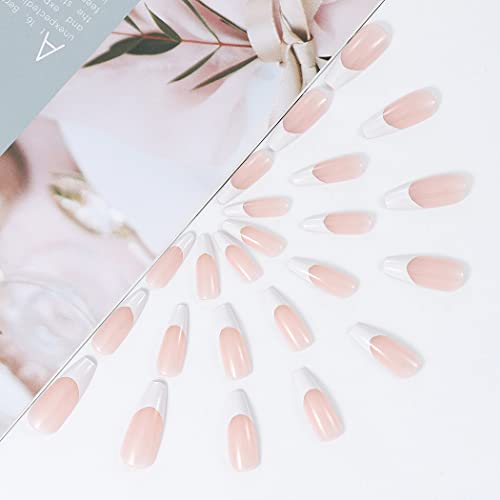 Handcess Coffin French False Nails Glossy Extra