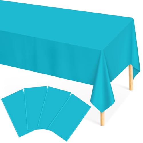 Image of Mulbozy Teal Plastic Tablecloth Disposable 4 Pack, 54 x 108 Inch