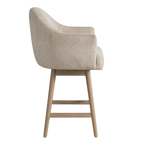 Butaco giratorio de altura de mostrador de 26 pulgadas, con asiento tapizado en tela Ancient Stone y estructura de madera sólida, marca Armen Living - Juego de 2 miniatura 6