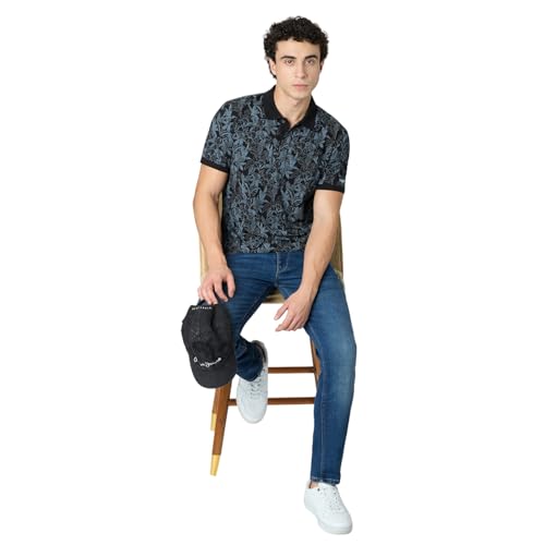 Image of Pepe Jeans Black Printed Men Short Sleeve Polo T-Shirt
