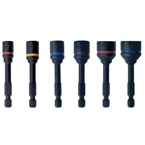 NordWolf Conjunto de chaves de porca de impacto magnético SAE de 6 cm, aço S2, com ímã de força indu