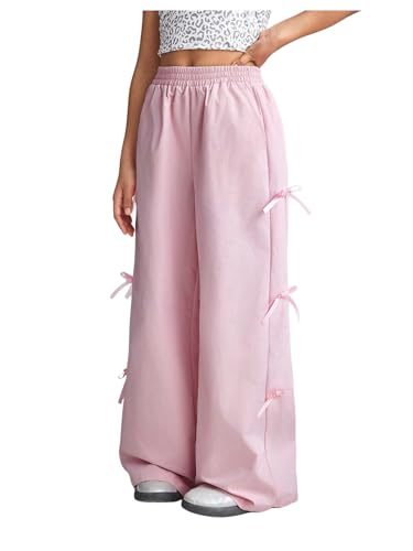 Girl's Y2k Bow Sweatpants Elastic High Waist Wide Leg Baggy Track Pants