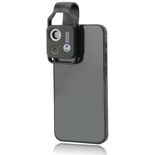 Microscope pour téléphone portable noir avec clip et loupe LED 200x HD