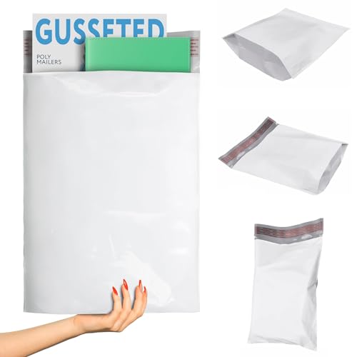 ABC PACK & SUPPLY White Gusseted Poly Mailers, 15 x 20 x 7 Inch. Pack of 25 Expansion Poly Mailers Bags. Shipping Envelopes for Clothing, 2.5 Mil. Plastic Shipping Bags Self Seal. Mailing Packages