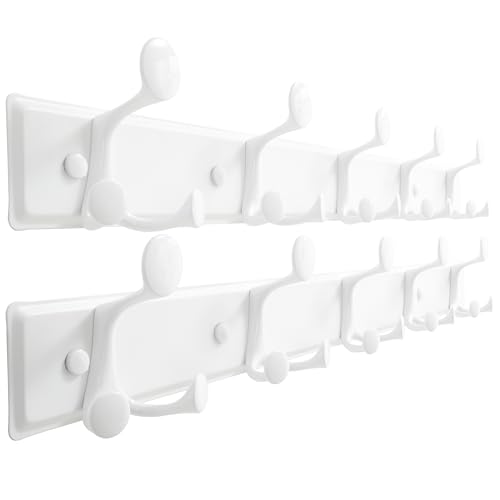 SKOLOO 15 Hooks Wall Mounted Coat Rack, 30 Inch Modern Coat Hanger for Entryway, Bathroom, Garage, Lightweight with 16 Inch Stud Spacing Design, Matte White(Pack of 2)