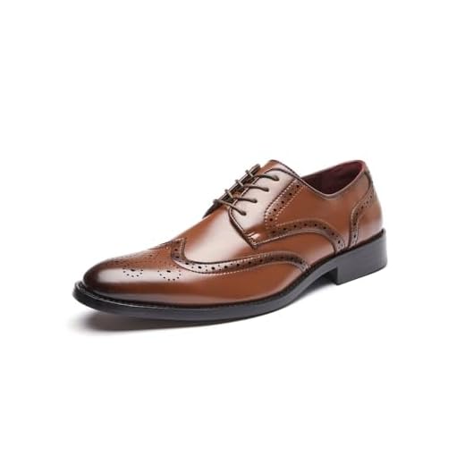 Sapato social masculino estilo britânico Brogue Oxford sapato social bico fino formal para negócios, Marrom, 41