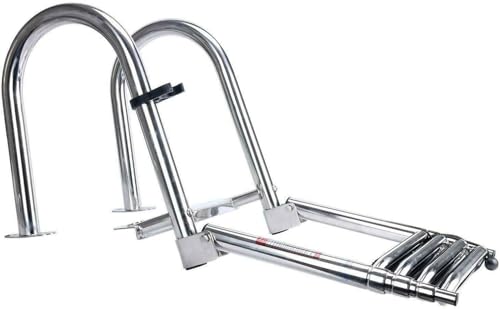 HYDDNice 4 Step Stainless Steel Pontoon Boat Ladder - Foldable Telescoping Rear Entry Inboard Ladder with Pedal Hand Railing