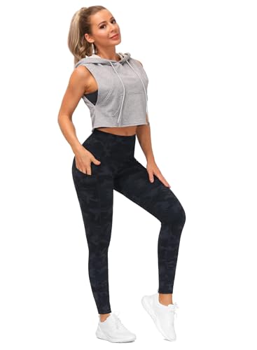 Image of THE GYM PEOPLE Thick High Waist Yoga Pants with Pockets, Tummy Control Workout Running Yoga Leggings for Women