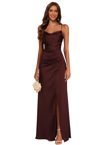 GRWO Burgundy Spaghetti Straps Bridesmaid Dress Long Mermaid Cowl Neck Dresses for Formal Evening...