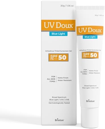 Brinton UV Doux Blue Light Tinted Sunscreen Gel SPF 50 PA+++ India s No.1 Dermatologist Recommended Brand UVA/UVB & Blue Light Protection, Benzene Free Matte Finish Oily & Acne-Prone Skin 30 g