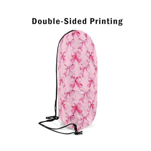 jejeloiu Watercolor Bows Drawstring Backpack 13x15.7inch Pink Bow Ribbon Waterproof Gym Drawstring BagsVintage Princess Themed Sports String Backpack4