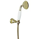 Handbrause: Messing poliert; Griff: Keramik, weiß - Länge ca. 20,5 cm - Durchmesser vorne 7,2 cm