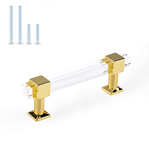 Orger 10 Pack Cabinet Handles for Kitchen Cabinets and Bedroom Cupboards, 3-1/2 Inch Hole Center Cabinet Pulls Square Tube Clear Acrylic Drawer Pulls with Gold Finish Base by Orger - Used condition - US$17.98