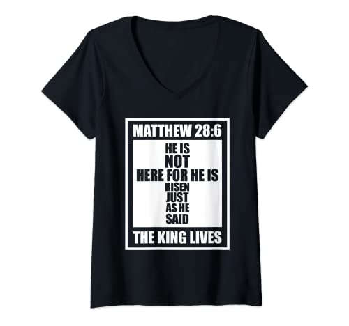 Damen Christian T-Shirt Gym Kleidung Er ist auferstanden Cross King Lives T-Shirt mit V-Ausschnitt