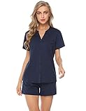 iClosam Pijama Mujer Verano Corto Algodon Set,Pijamas Botones Casual,Camiseta y Pantalones Suave y Comodo, Ropa para Dormir 2 Piezas S-XL