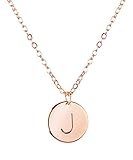 MignonandMignon Rose Gold Initial Necklace Initial Disc Necklace Mothers Day Gift Bridesmaid Jewelry Gift for Her (J) - CN