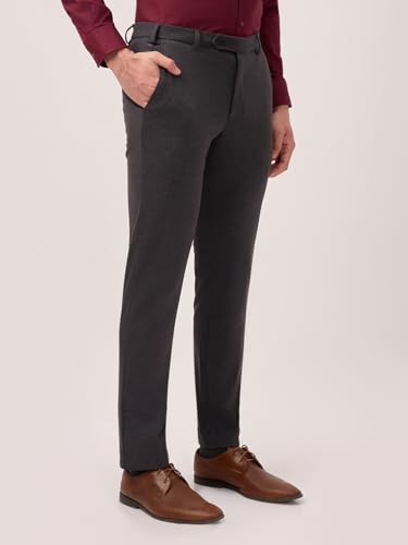 Image of Park Avenue Men Super Slim Fit Twill Pattern Poly Spandex Blend Flat Front Formal Trouser Grey