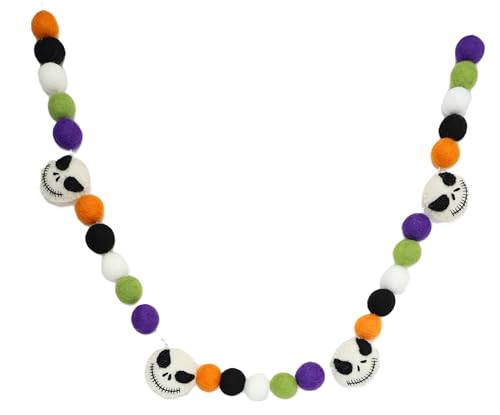 Halloween Felt Garland Decor 6Ft Nightmare Skeleton Jack Wool Ball