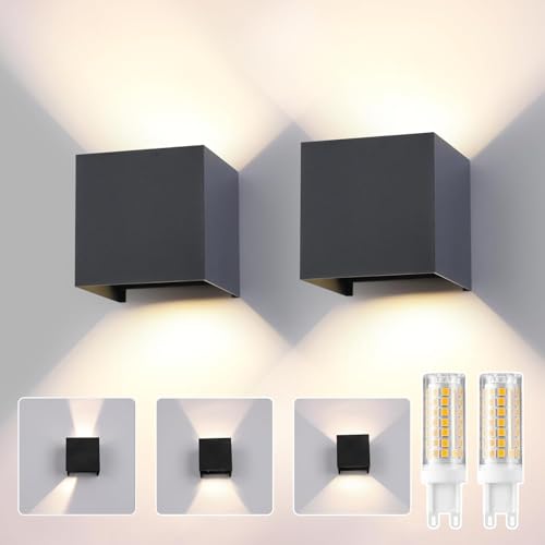wisdom line Applique Murale 2 Pièces, LED G9 4000K 12W, IP65 Étanche, Angle Réglable 0-120°, Anthracite pour Intérieur/Extérieur Jardin Salon Chambre
