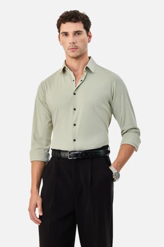 Image of SNITCH Men Casual & Semi-Formal Shirt | Regular Fit Full Sleeve Point Collar Solid Design | Premium Nylon Blend Breathable & Stretchable Fabric for All Day Comfort