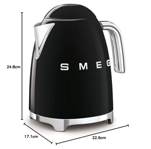 Smeg, Bouilloire Électrique KLF03BLEU 1,7 L, Filtre Anticalcaire Lavable, Arrêt Automatique de Sécurité, Indicateur Niveau d'Eau, Base Antidérapante, Range Cordon Intégré, Puissance 2400W, Noir