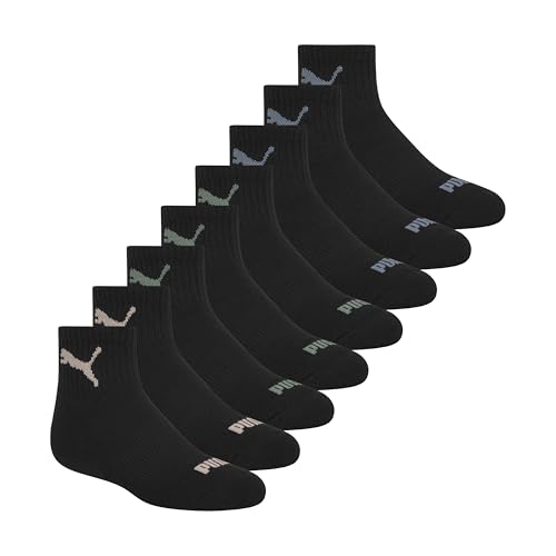 PUMA Boys' High Quarter Crew Socks (8-Pack), Black Combo, 7-8.5 - image 1