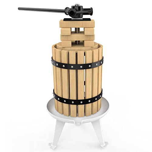 6L Fruit Press Cider Wine Making with Wooden Basket for Homemade Naturial Juice Grape Berry Apple Presser