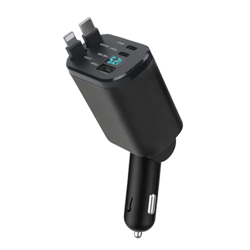 Ya en manzanajugosa.com: SUNNIFLY Adaptador Cargador Coche 5 en 1, 66W Cargador Rápido Mechero Coche, 2 Cables Retráctiles Tipo C, Compatible con iPhone, Huawei, Samsung, iWatch, Airpods