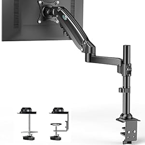 HUANUO Single Monitor Mount, Adjustable Monitor Arm Desk Mount Fits Max 32 inch, 19.8lbs Screen, Gas Spring Vesa Mount Monitor Stand with 21.65 inch Ultra Height, Full Motion Swivel Monitor Arm, HNSS8