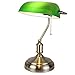 FISHTEC Lampe de Banquier Verte - Lampe de Bureau Vintage - Lampe de Chevet Rétro - Lampe Notaire, Avocat, Bibliothèque - Culot E27 - Opaline en Verre - Interrupteur Chaînette - 38 CM - Pied Bronze