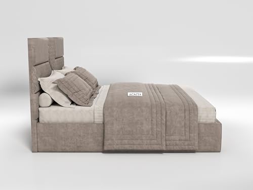 Image of Acacia Modern Upholstered Queen Size Bed with Box Storage for Bedroom | Wooden Double Bed with Storage | Platform Cot Bed with Upholstery Premium Fabric | 6.5 x 5 Ft | Sheesham Wood (Mocha Brown)