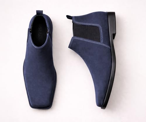 Image of Kraasa THE Ashford - Men's Stylish Vegan Leather Chelsea Boots with Side Zipper & Elastic Panel, Square Toe Ankle Boot (Tan /Black /Brown)