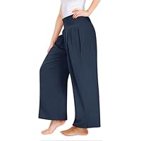 Pantaloni da Ragazza con Elastico in Vita, Casual, a Gamba Larga, per Bambini, Estivi, da Spiaggia, Leggeri, Traspiranti, con Tasche, Marina Militare, 10-11 Anni
