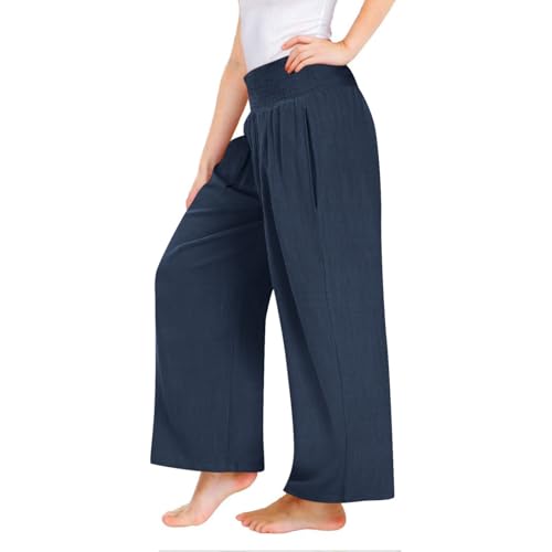 Teen Girls Linen Baggy High Waist Wide Leg Casual Pants Kids Summer Boho Straight Casual Palazzo Trousers Running Sport