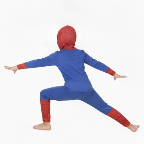 Image of ITSMYCOSTUME Superhero Costume for Kids Boys Girls | 3-Piece Fancy Dress Set with Mask | Full Sleeve T-Shirt & Track Pants | Birthday School Party Cosplay | Polyester Stretch Fit | 2-8 Years