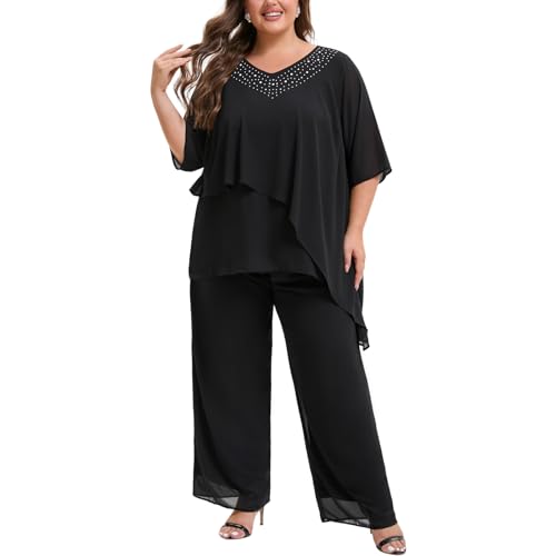 Plus Size Mother of Bride Pant Suits 2 Piece Ruffle
