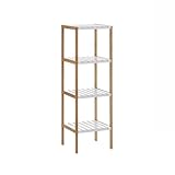 LOLAhome - Estantería de bambú Natural con 4 baldas Blancas de Estilo nórdico de 33x34x110 cm, para baño, Cocina o despensa