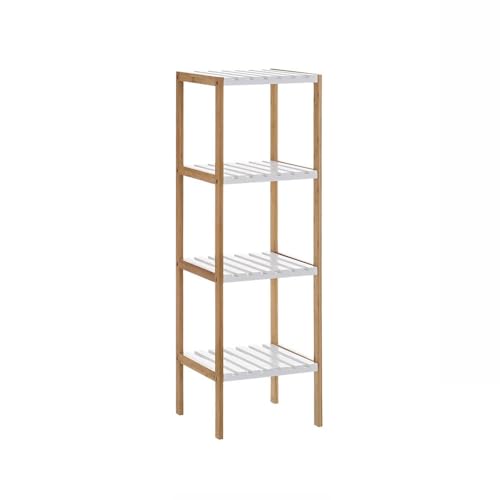 LOLAhome - Estantería de bambú Natural con 4 baldas Blancas de Estilo nórdico de 33x34x110 cm, para baño, Cocina o despensa