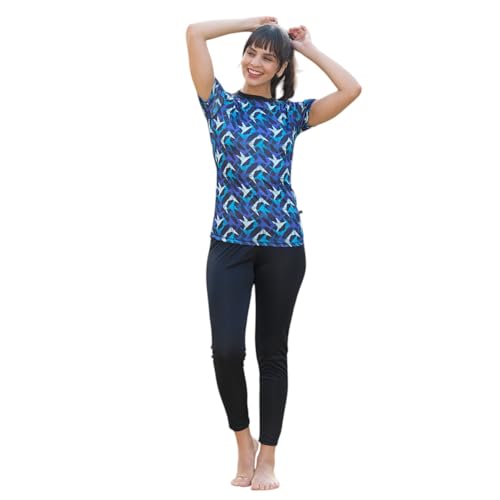 Image of ROVARS RRovars Poly Jersey Two Piece Women Swimwear Printed Swim Top with Plain Legging