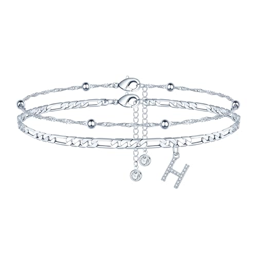 Image of Ursteel Ankle Bracelets for Women, 14K Gold Plated Dainty Layered Chain CZ Initial Anklets Summer Jewelry Gifts for Women