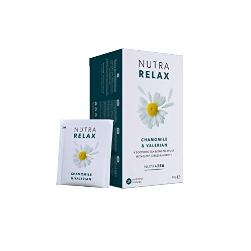 NUTRARELAX - Sleep Tea | Anxiety Tea | Calming Tea  For Relieving Stress & A Good Nights Sleep  Includes Chamomile, Lemon Balm and Valerian Root - 20 Enveloped Tea Bags - by Nutra Tea - Herbal Tea