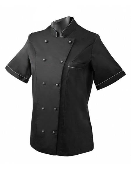 KAIXUAN – Chaqueta COCINERA Chef – CHAQUETILLAS DE Chef con Cuello TRIÁNGULO – CHAQUETILLAS SEÑORA DE Manga Corta con Botones CHUPETES – CHAQUETILLAS DE HOSTELERÍA – Serie 848B (Negro -1, L)