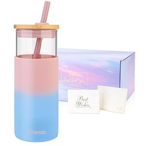 Tronco 20 oz Glass Tumbler with Straw and Bamboo Lid, Reusable Iced Coffee Cup, Smoothie Cup, Glass Water Bottle with Silicone Sleeve – BPA Free, Gift for Women, Birthdays, Graduations