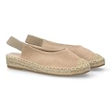 shoes&blues.es 101132 Alpargata de Mujer con Diseno Clasico y Comodo, Ideal para Verano. Suela de Yute Trenzado, Plano, Ligera y Comoda. Cierre Elastico. Estampado Liso. Kaki Talla 38