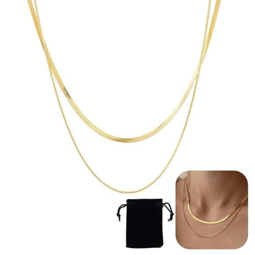 Collar Cadena Serpiente Oro Collar Mujer Doble capa Gargantilla Acero Inoxidable Dorado Collares Collar Plano de Serpiente Ajustable Largo 40/44+5cm