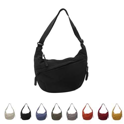 Quantifyn Crossbody Bag, Women's Fashion Plain Color Nylon Crossbody Bag, Multi Pocket Crescent Bag Dumpling Bag