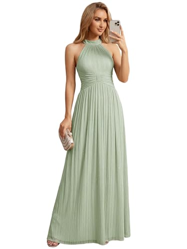 Image of Ever-Pretty Women's Glitter Halter Sleeveless Formal Dresses Evening Gowns Pleated A-line Wedding Guest Dress 41961