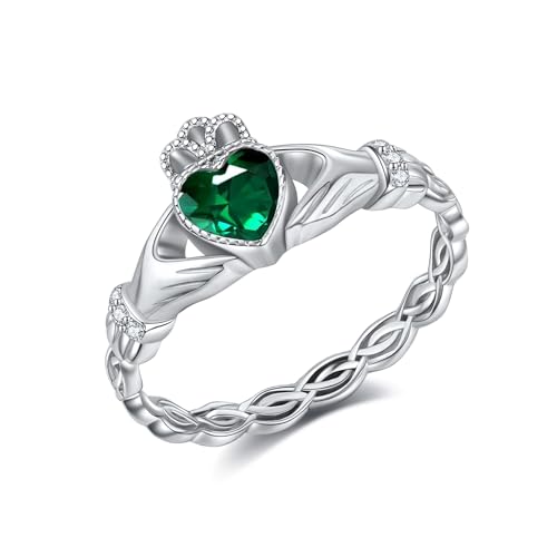 DAYLINLOVE Claddagh Ring für Damen 925er Sterling Silber Smaragd Claddagh Keltischer Knoten Versprechen Ring Hochzeit Verlobung Keltisch Irisch Schmuckgeschenke für Damen Frauen Ehefrau(8)